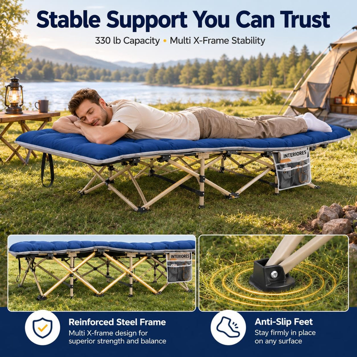 Folding Camping Cot with Thick Mat & Carry Bag R85225