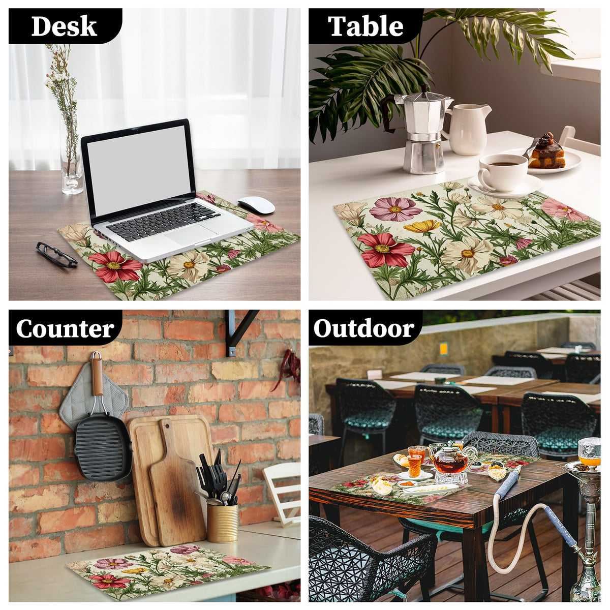 Floral Linen Placemats Set of 4 E78524