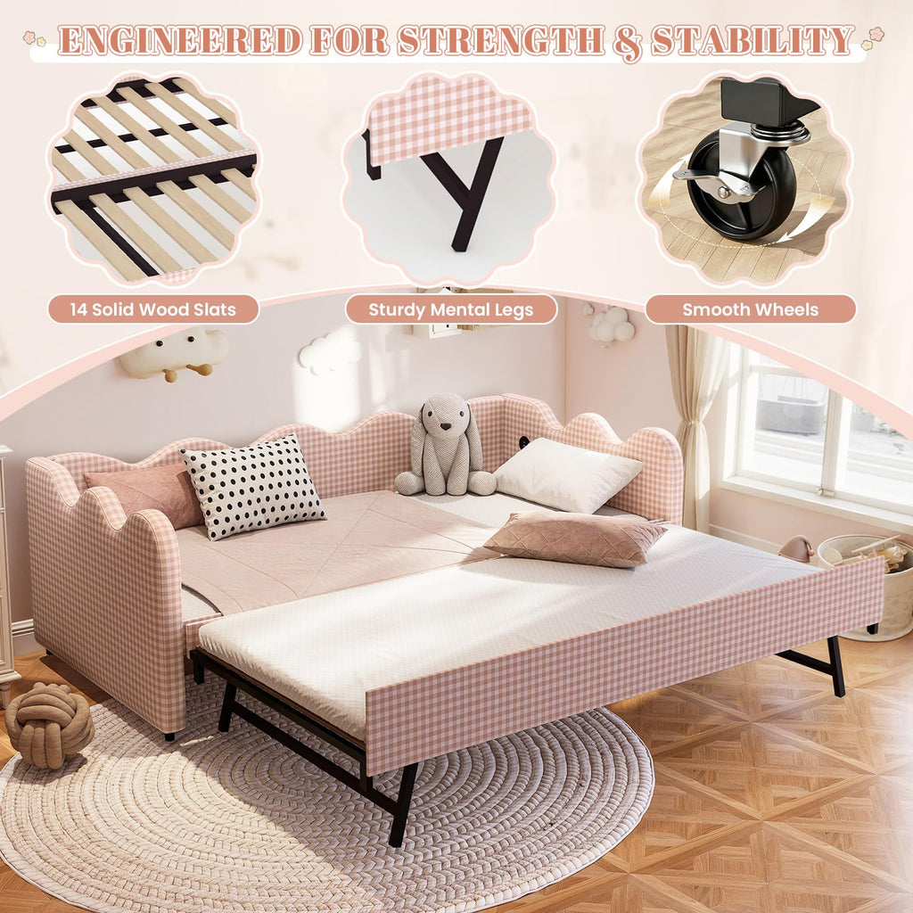 Pink Gingham Twin Size Daybed with Trundle B20856