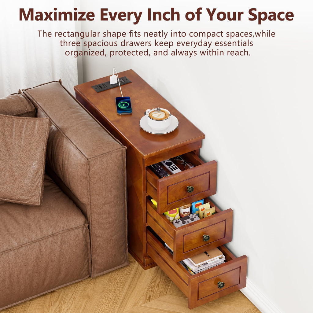 Solid Wood Narrow End Table with Charging Station Set of 2 I273660