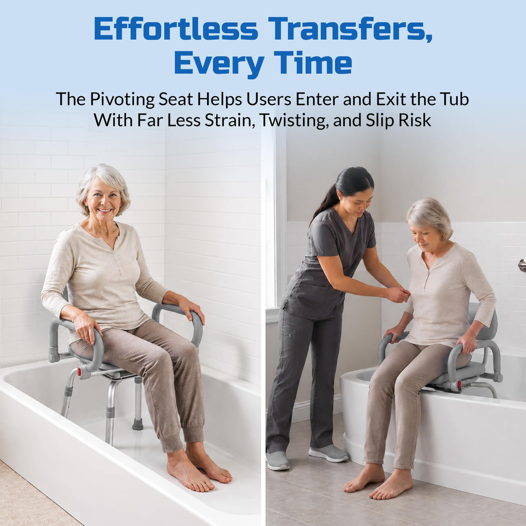 Gray Pivoting Shower Chair with Padded Back and Arms B686