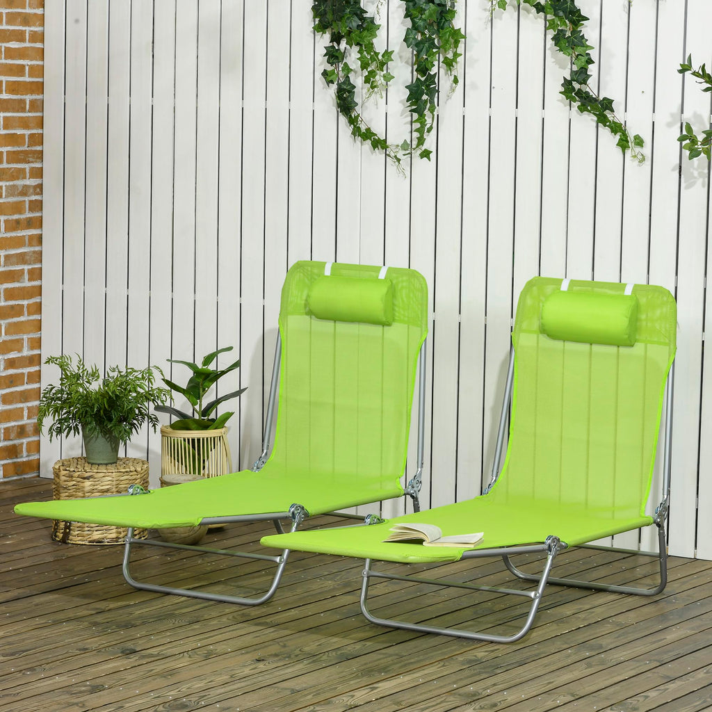 2 Piece Folding Chaise Lounge Chairs Reclining Back Green Y2383