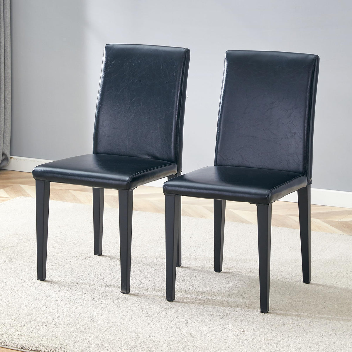 Black PU Leather Upholstered Dining Chairs Set of 2 with Metal Legs Q97040