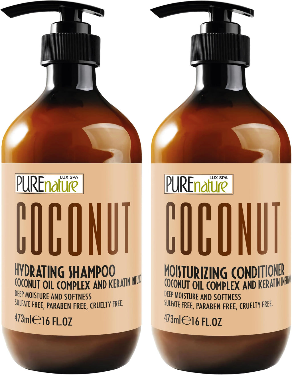 Sulfate Free Coconut Shampoo and Conditioner Set 16 Fl Oz K436
