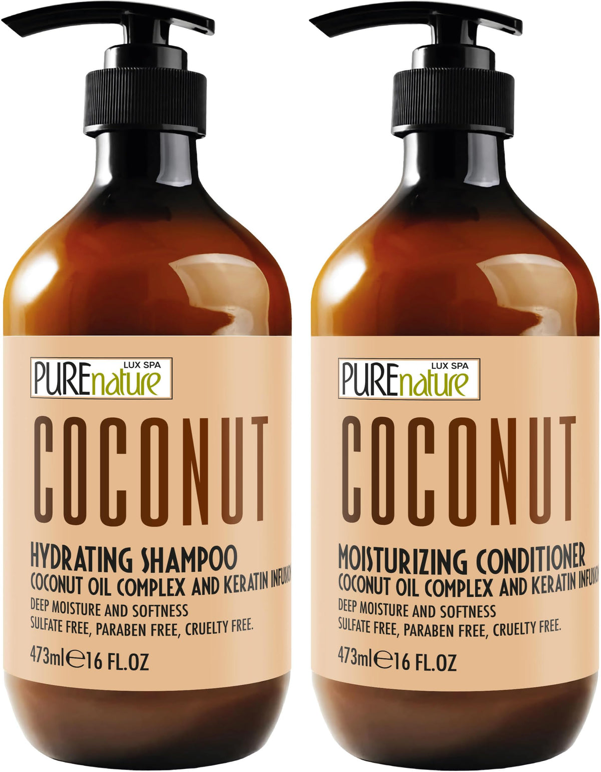 Sulfate Free Coconut Shampoo and Conditioner Set 16 Fl Oz K436