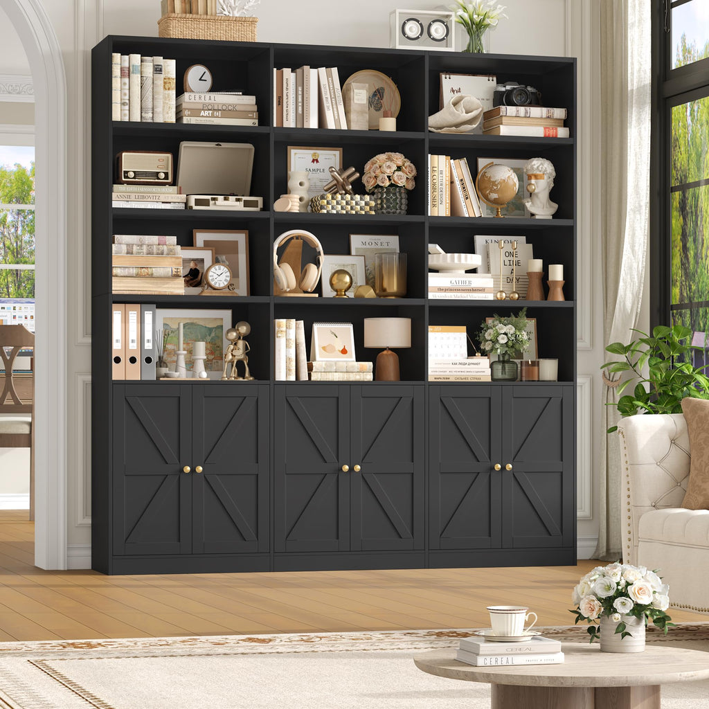 75" Tall Black Bookshelf with 6 Doors M511016