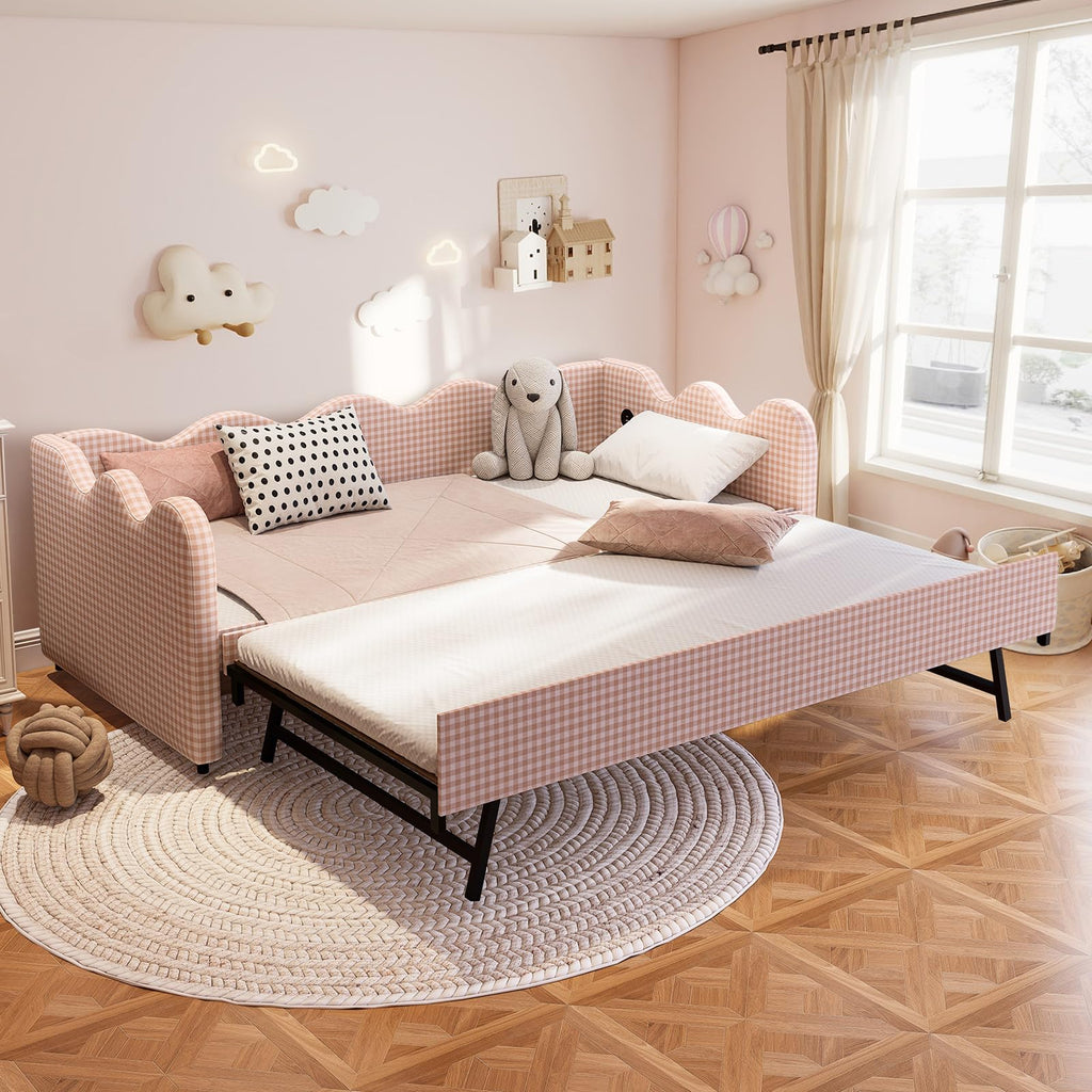 Pink Gingham Twin Size Daybed with Trundle B20856