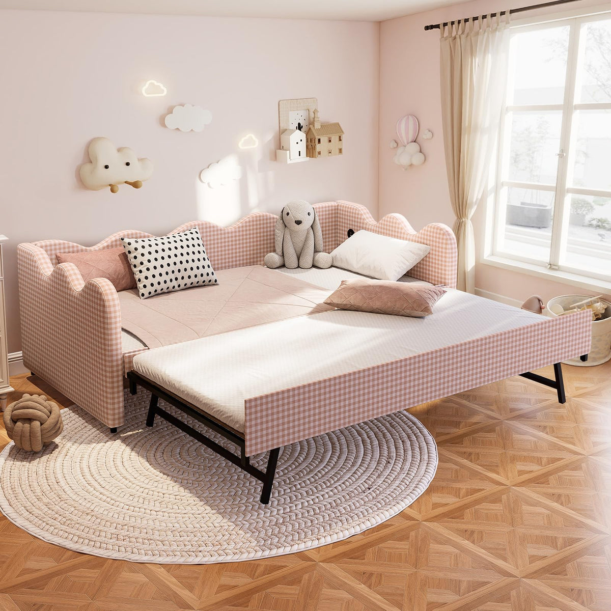 Pink Gingham Twin Size Daybed with Trundle B20856