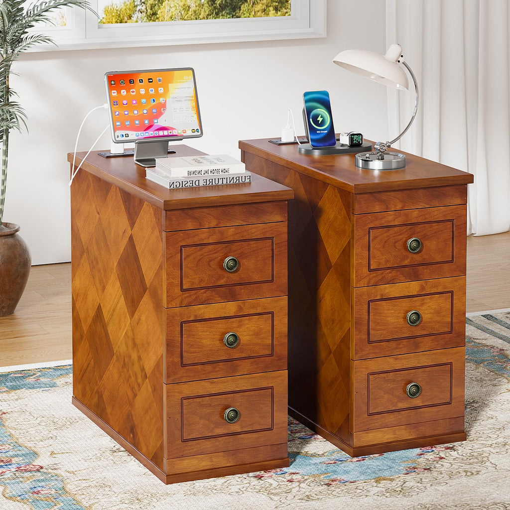 Solid Wood Narrow End Table with Charging Station Set of 2 I273660