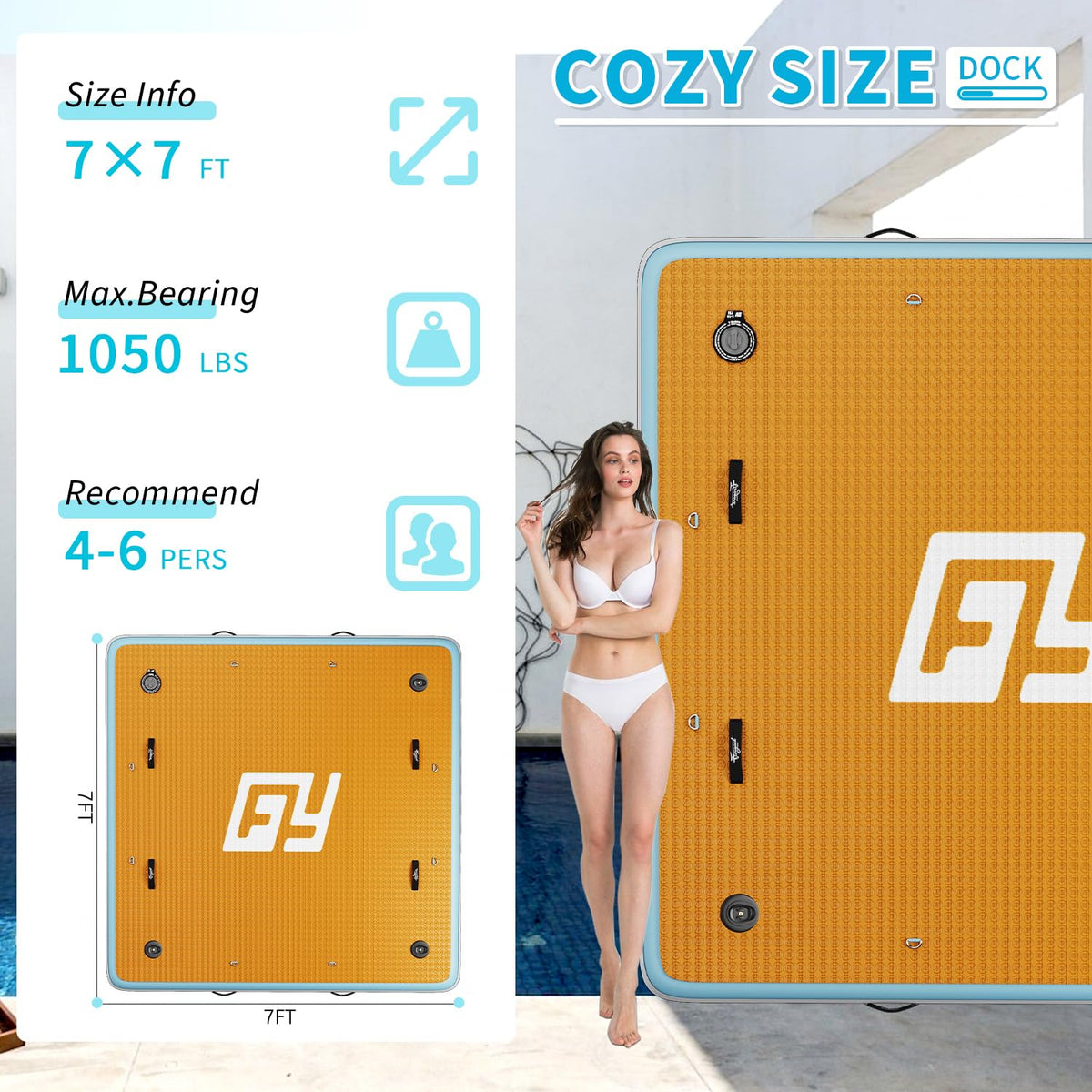 7×7' Inflatable Floating Dock with Soft Ladder C714