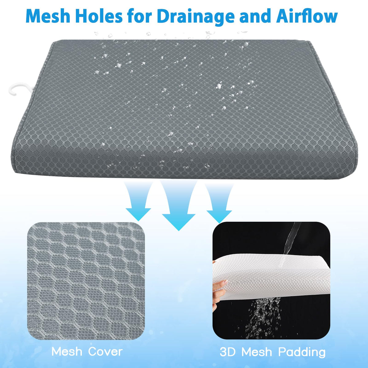 Shower Seat Cushion Non-Slip Washable Gray I940824
