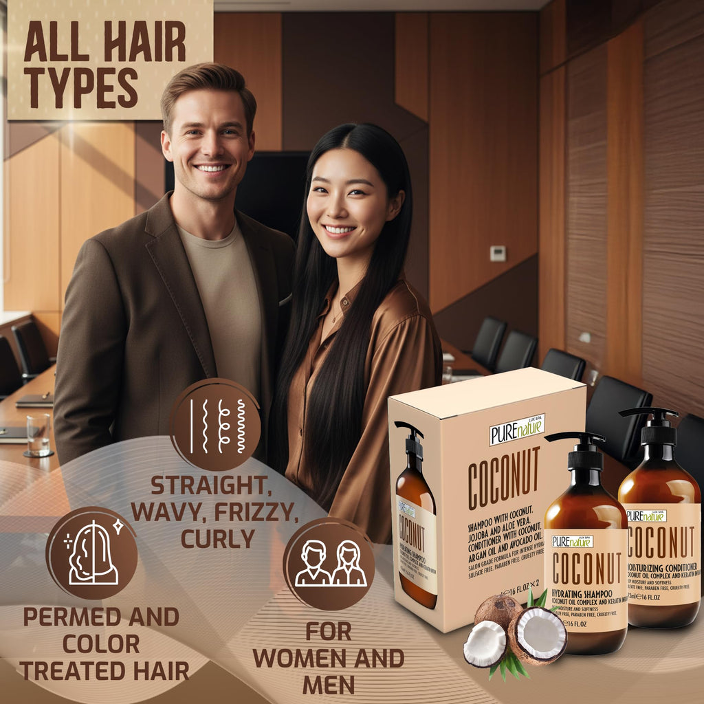 Sulfate Free Coconut Shampoo and Conditioner Set 16 Fl Oz K436