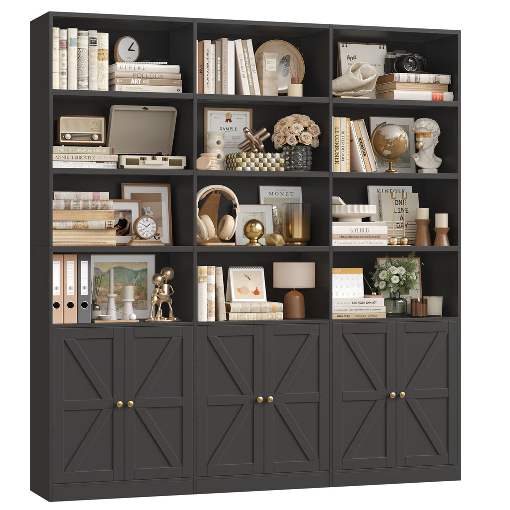 75" Tall Black Bookshelf with 6 Doors M511016