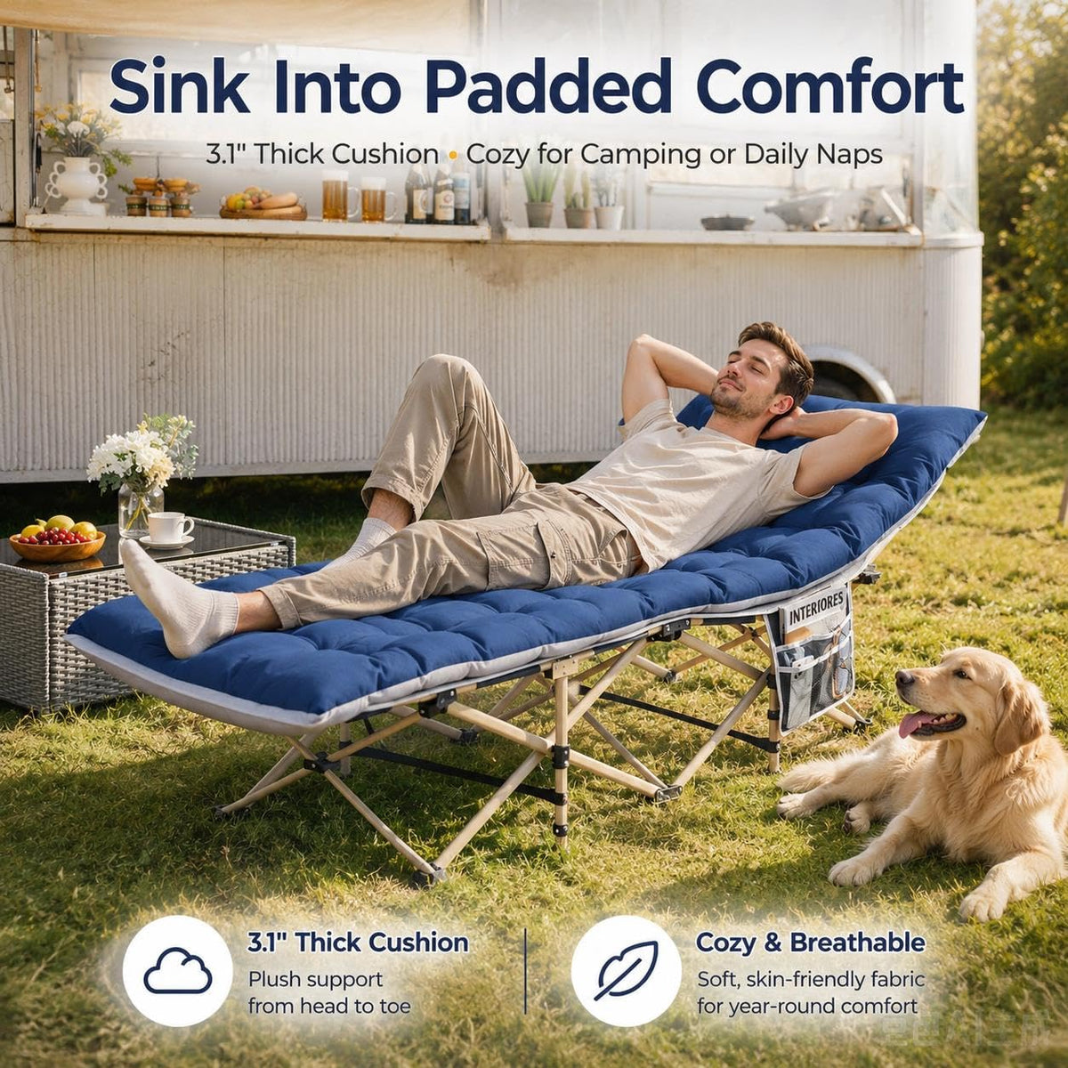 Folding Camping Cot with Thick Mat & Carry Bag R85225