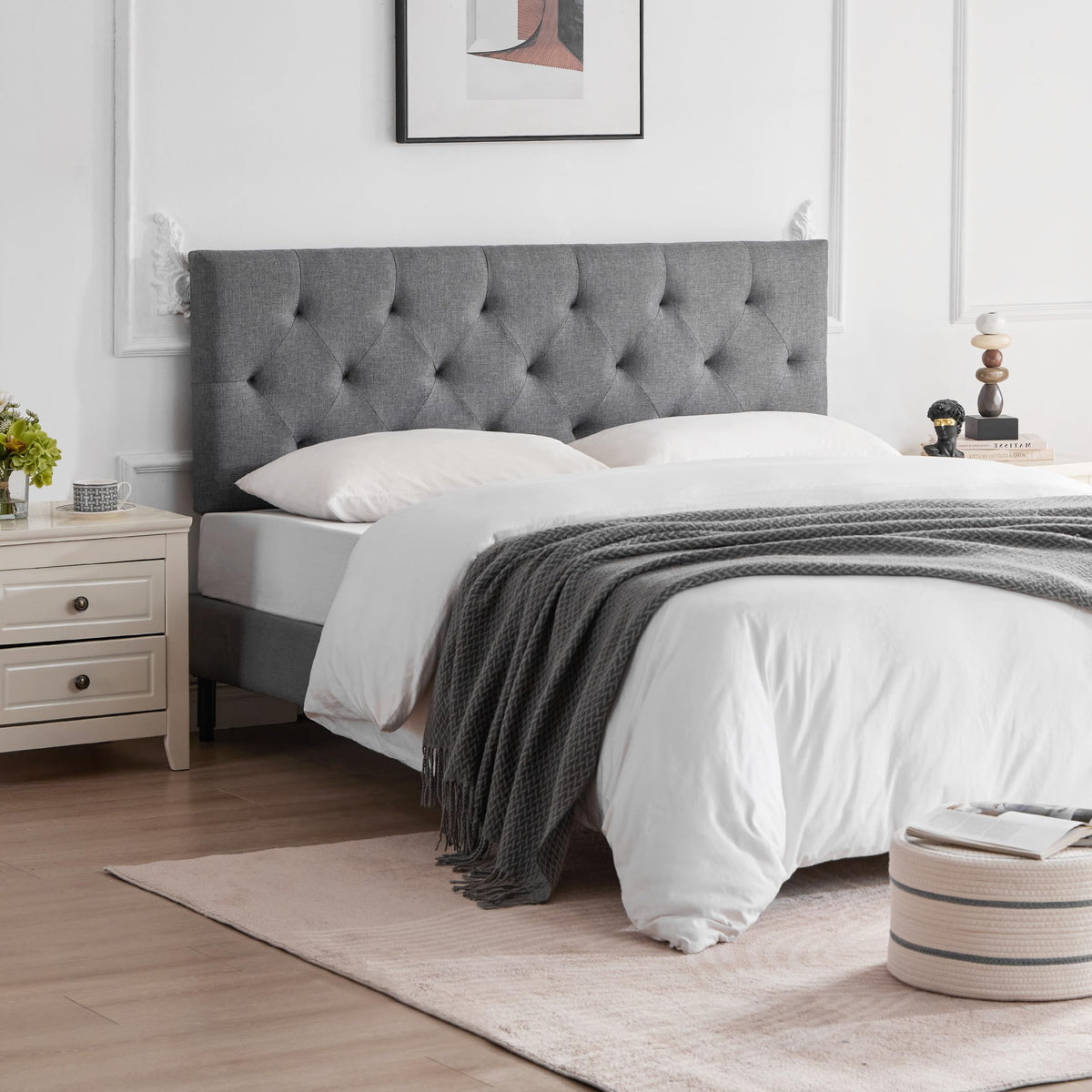Queen Size Light Gray Linen Headboard I4225