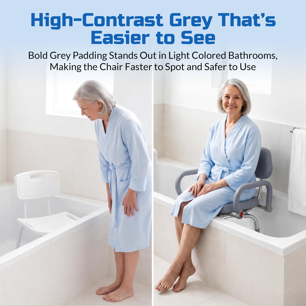 Gray Pivoting Shower Chair with Padded Back and Arms B686