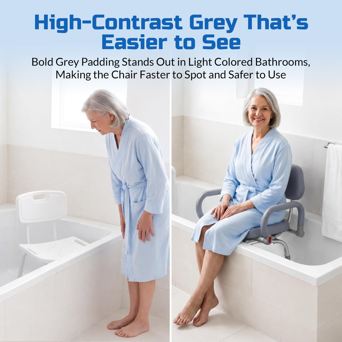 Gray Pivoting Shower Chair with Padded Back and Arms B686