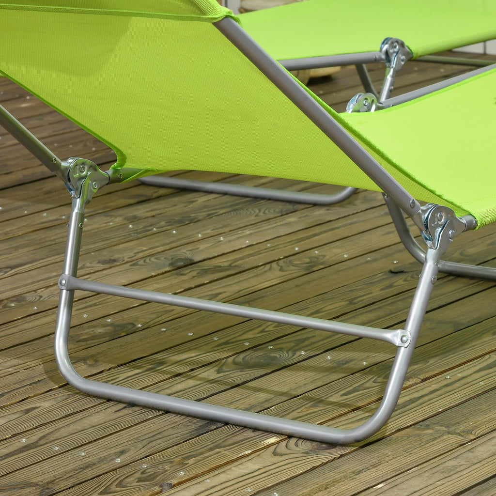 2 Piece Folding Chaise Lounge Chairs Reclining Back Green Y2383