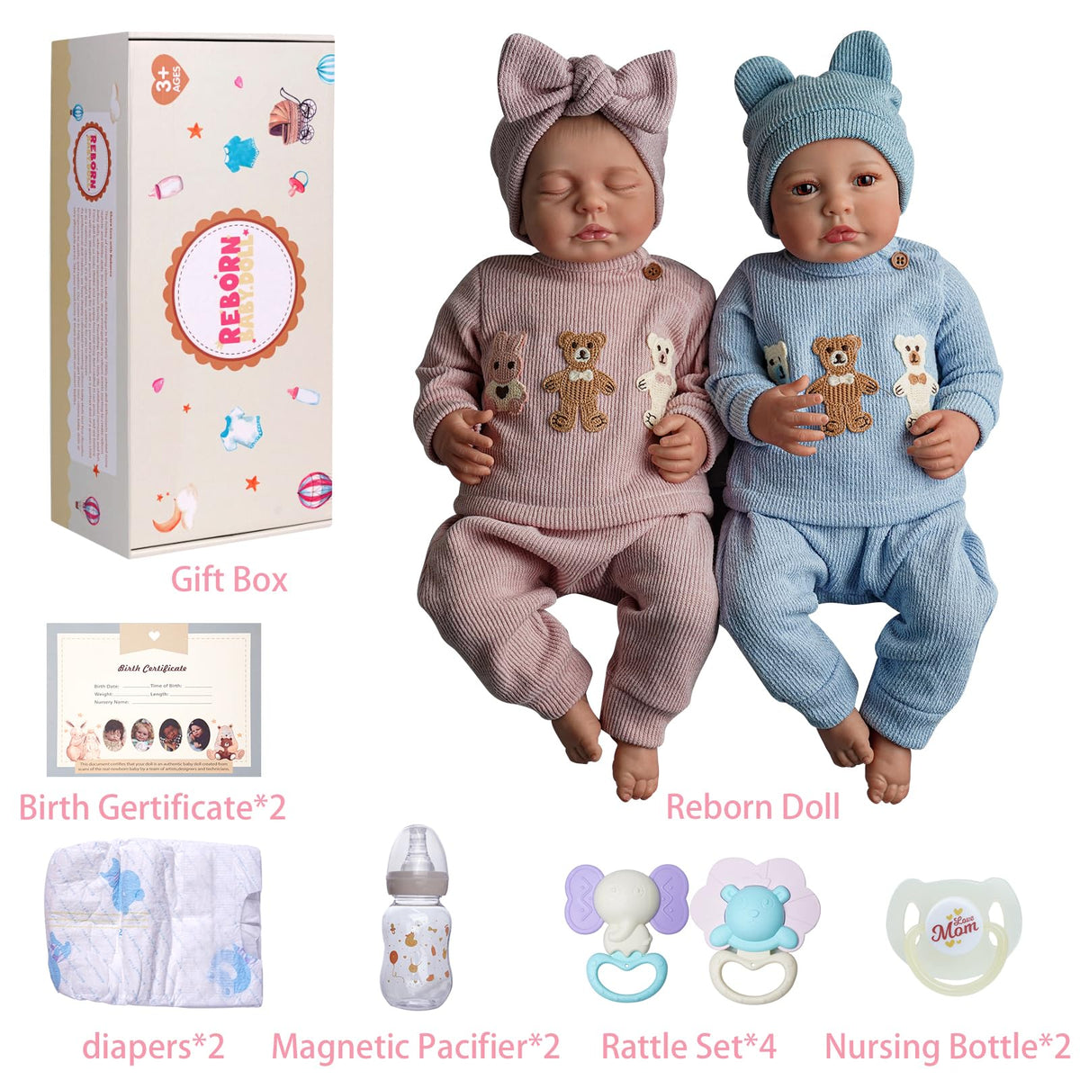 20 Inch Lifelike Reborn Baby Dolls Twins N6722