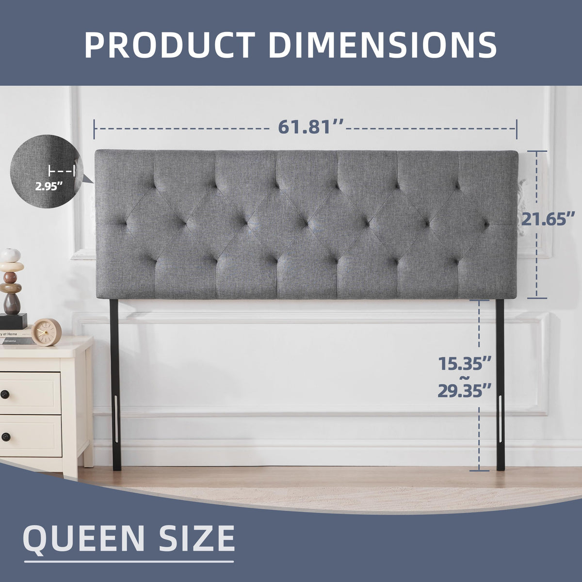 Queen Size Light Gray Linen Headboard I4225