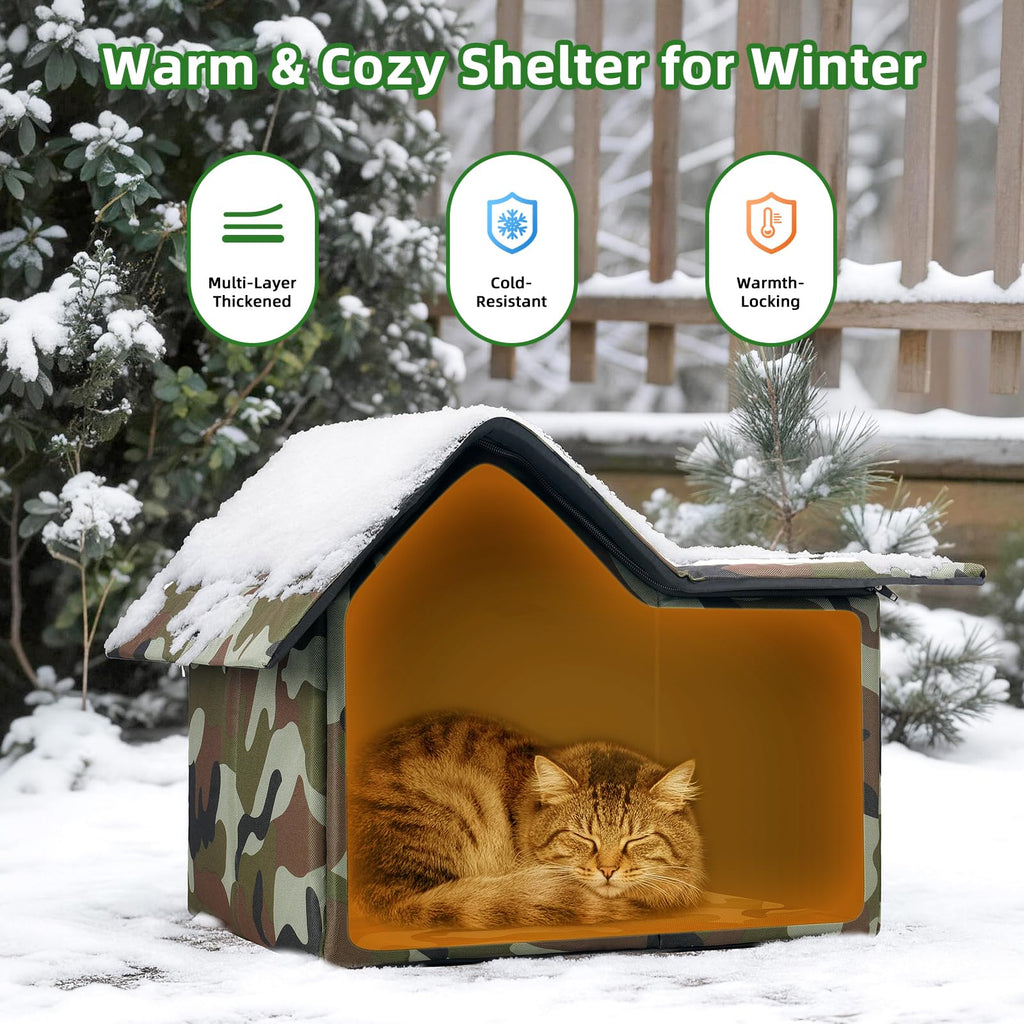 Large Weatherproof Outdoor Cat House with Door and Soft Mat C76098