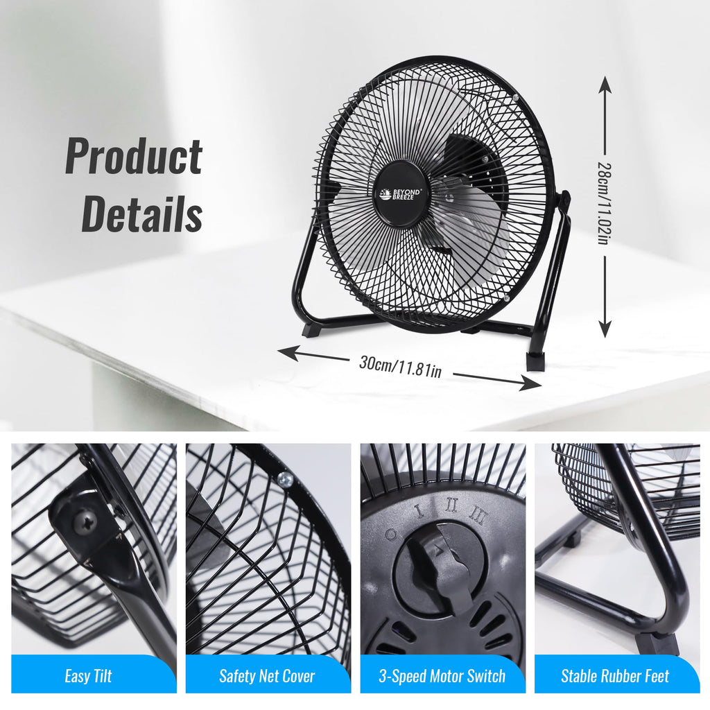 9 Inch Black Metal Floor Fan S2039