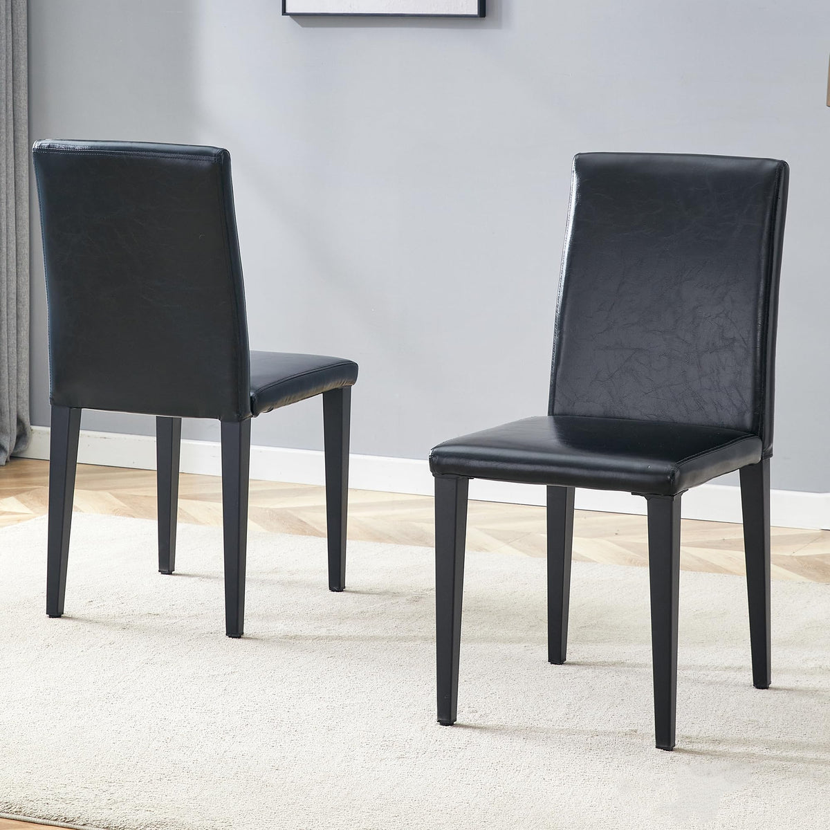 Black PU Leather Upholstered Dining Chairs Set of 2 with Metal Legs Q97040