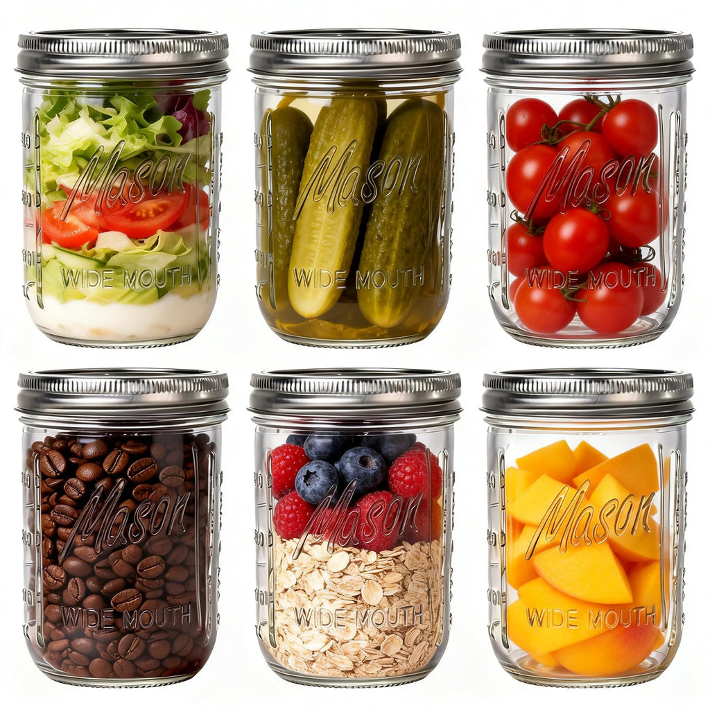 6-Pack 16 oz Wide Mouth Glass Mason Jars with Lids V3632