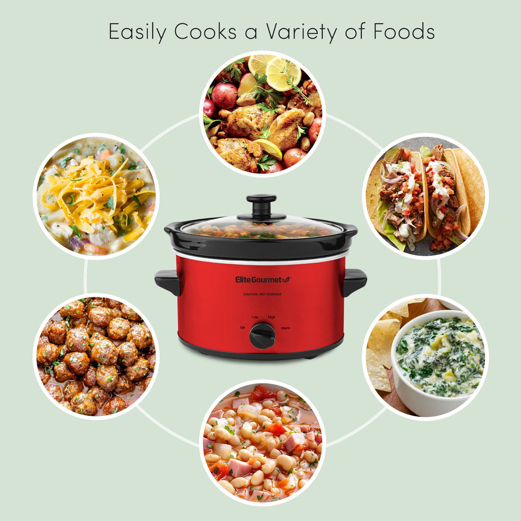 Electric Oval Slow Cooker, 2 Qt, Metallic Red R1781