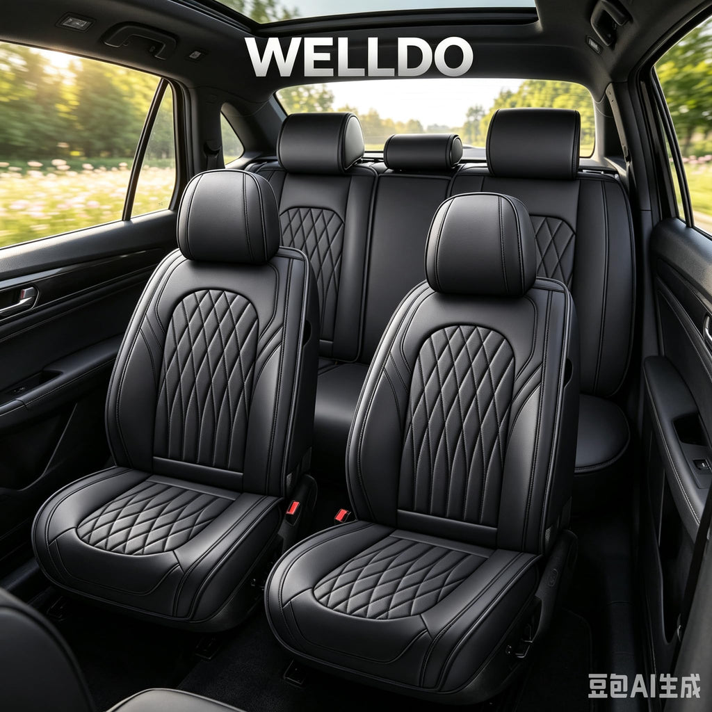 Black Faux Leather Car Seat Cover Full Set Z4329