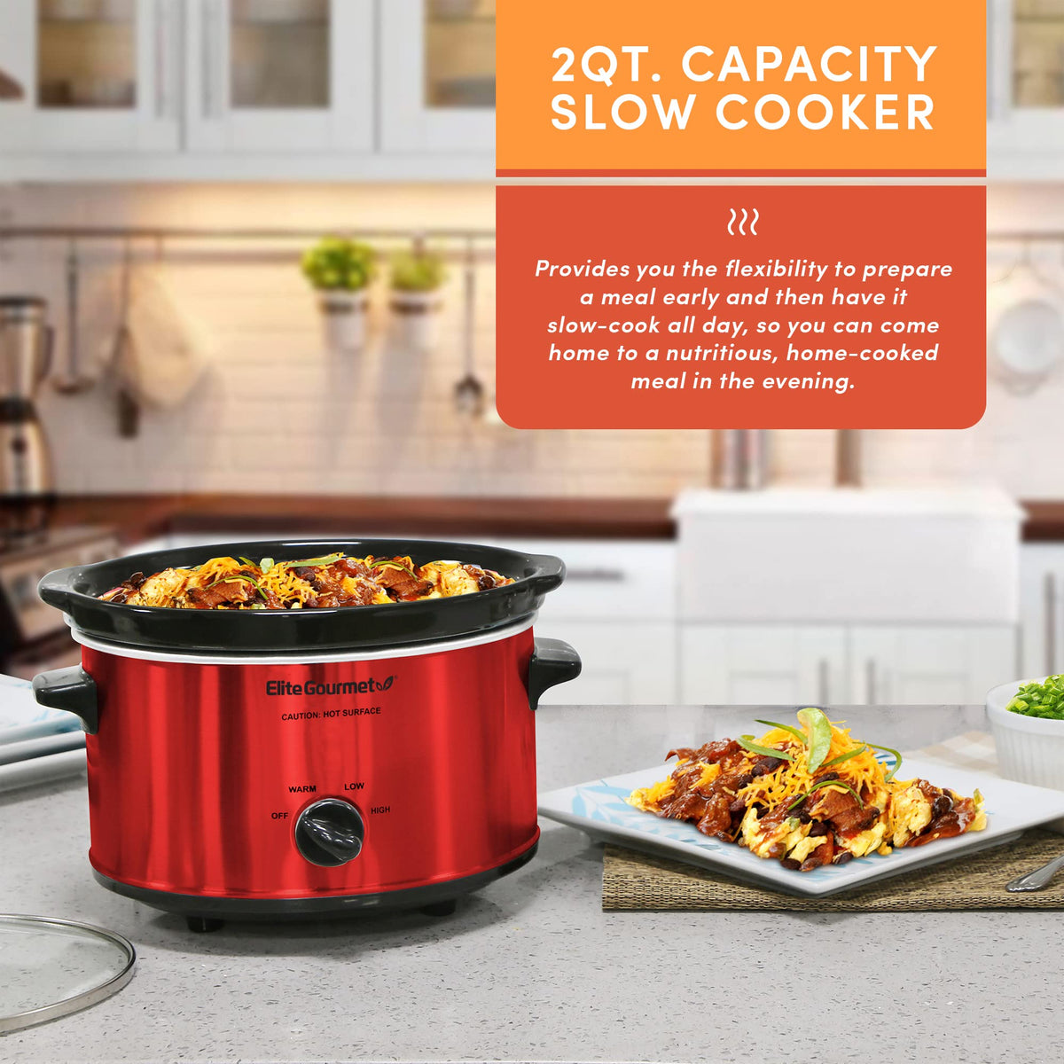 Electric Oval Slow Cooker, 2 Qt, Metallic Red R1781