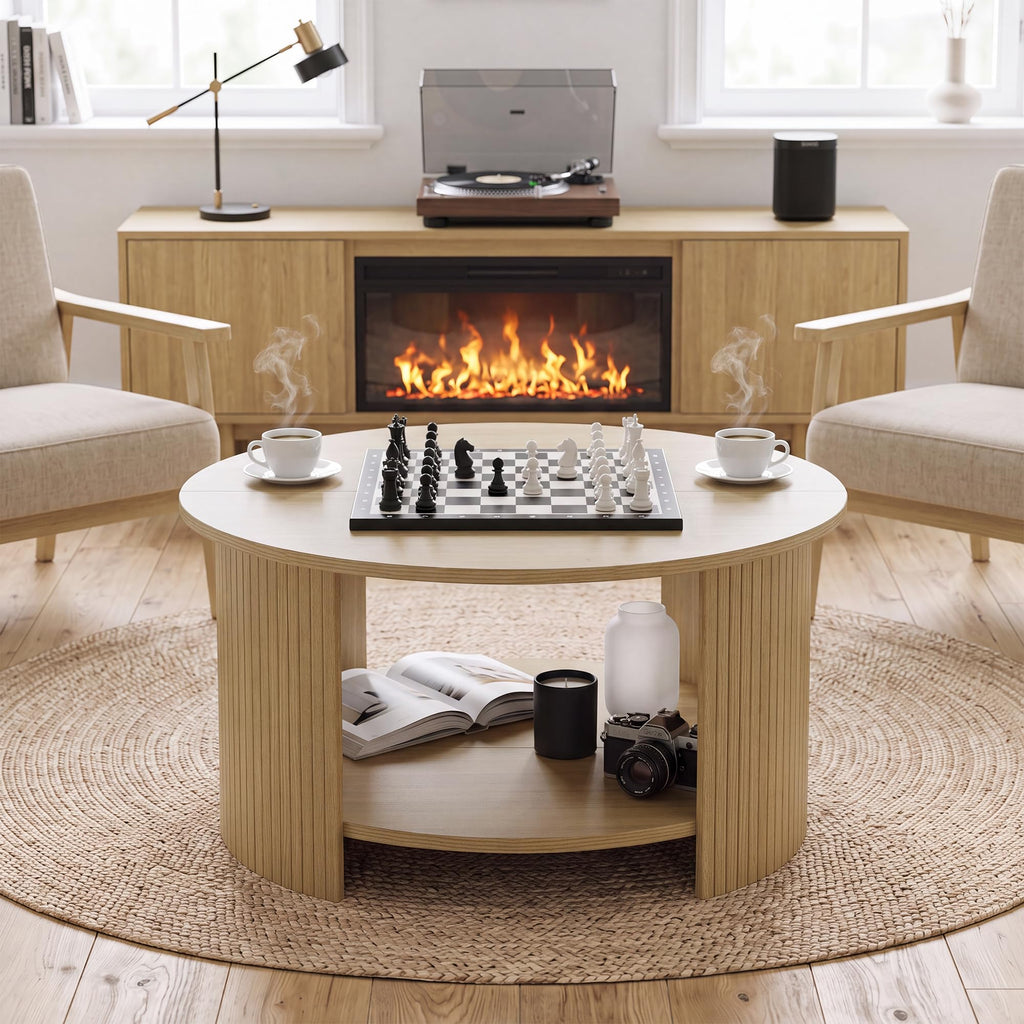 31.5" Round Wood Coffee Table with Storage P43636