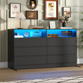 Black 6 Drawer Wood Dresser C3418
