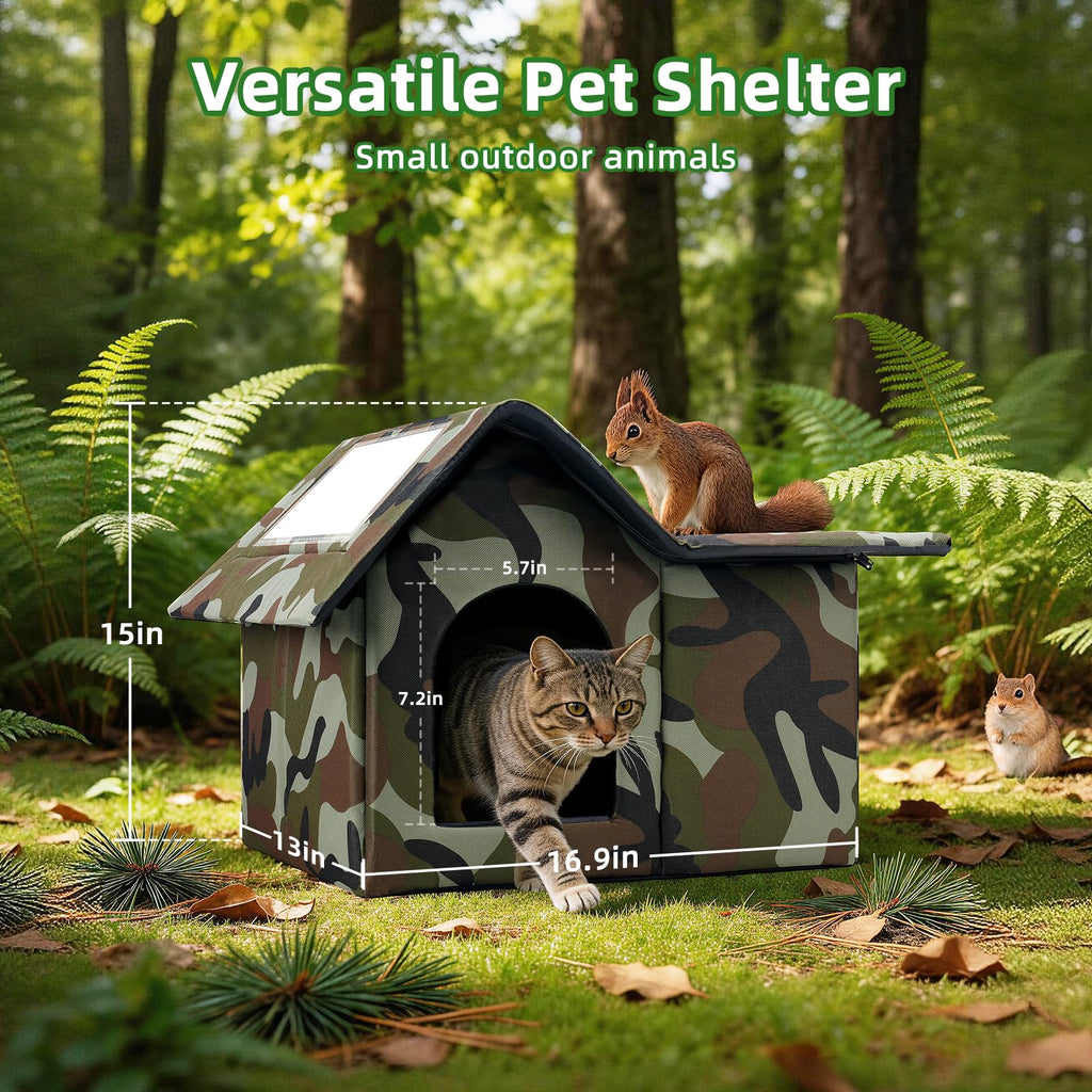 Large Weatherproof Outdoor Cat House with Door and Soft Mat C76098