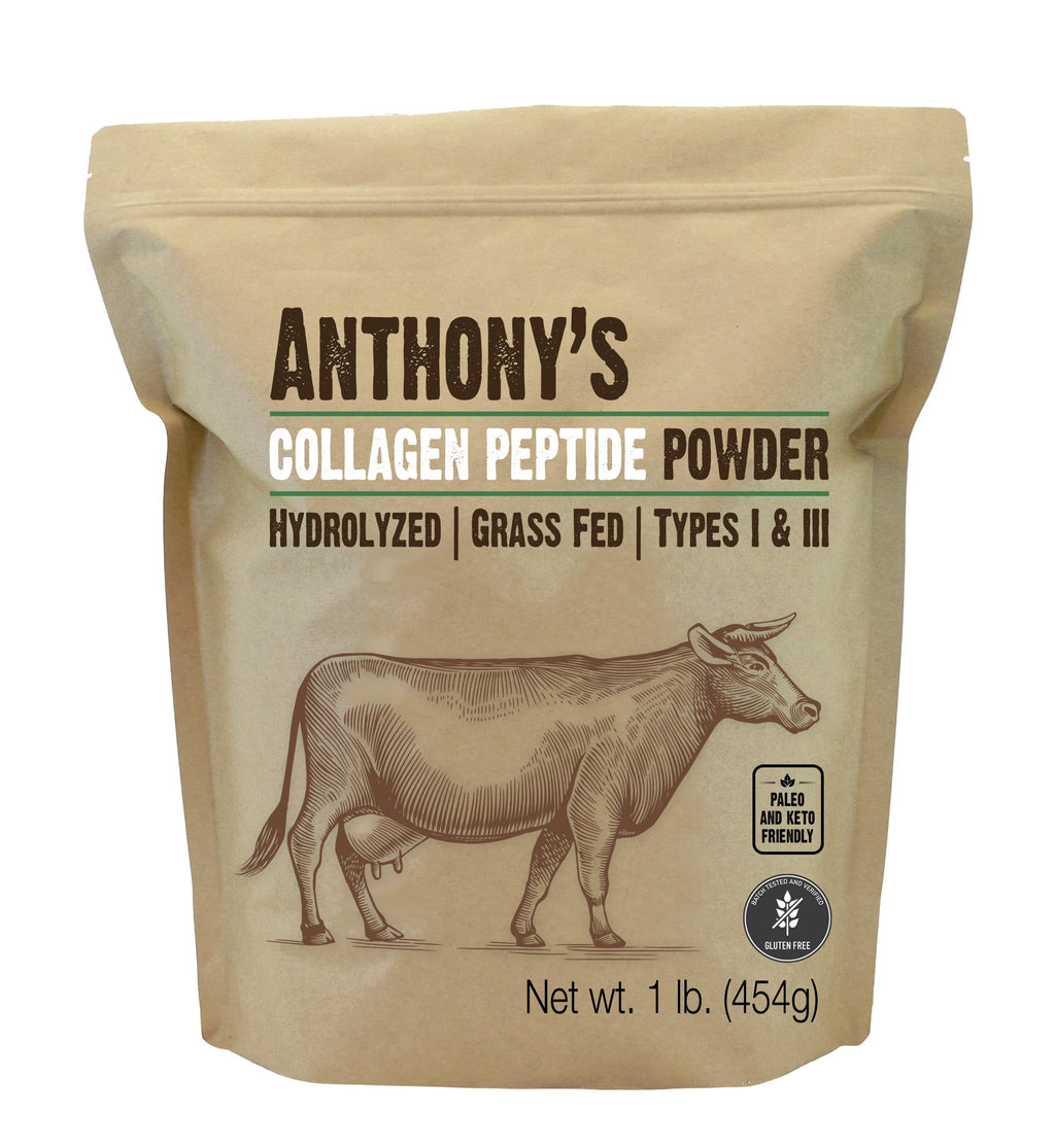 Collagen Peptide Powder, 1 lb, Hydrolyzed, Gluten Free, Grass Fed, Unflavored W9282