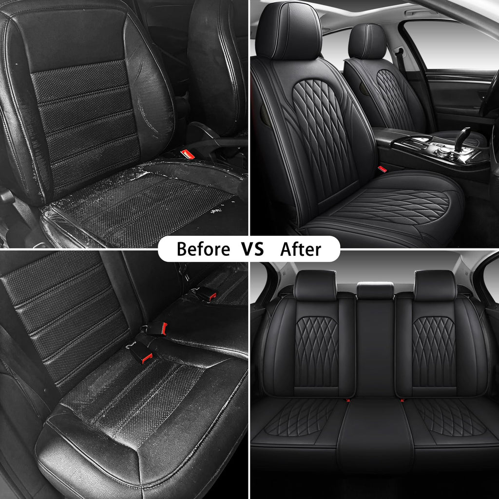 Black Faux Leather Car Seat Cover Full Set Z4329