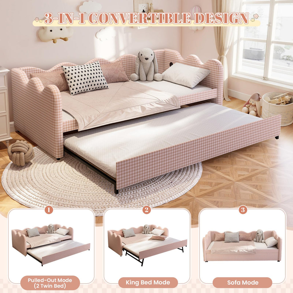 Pink Gingham Twin Size Daybed with Trundle B20856