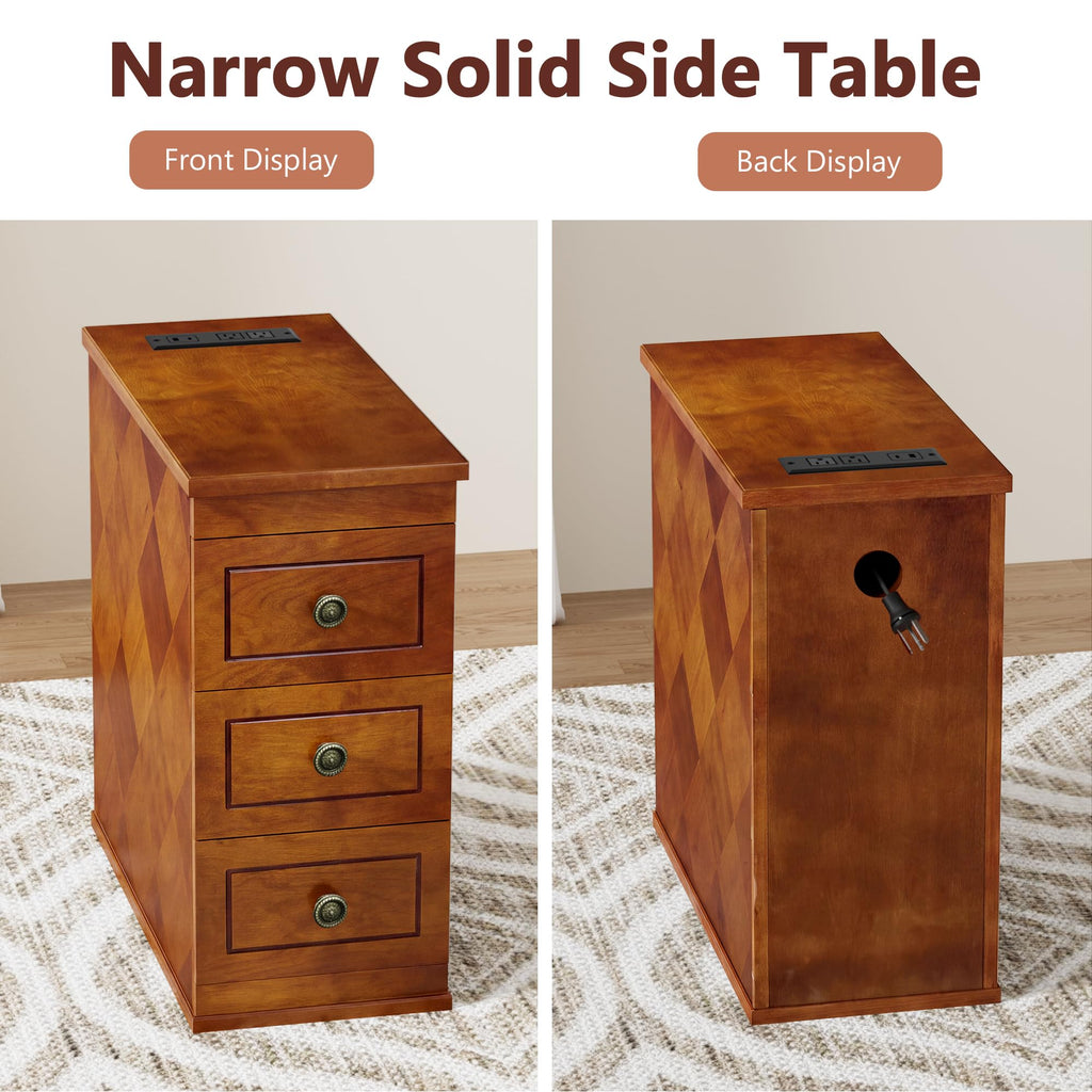 Solid Wood Narrow End Table with Charging Station Set of 2 I273660