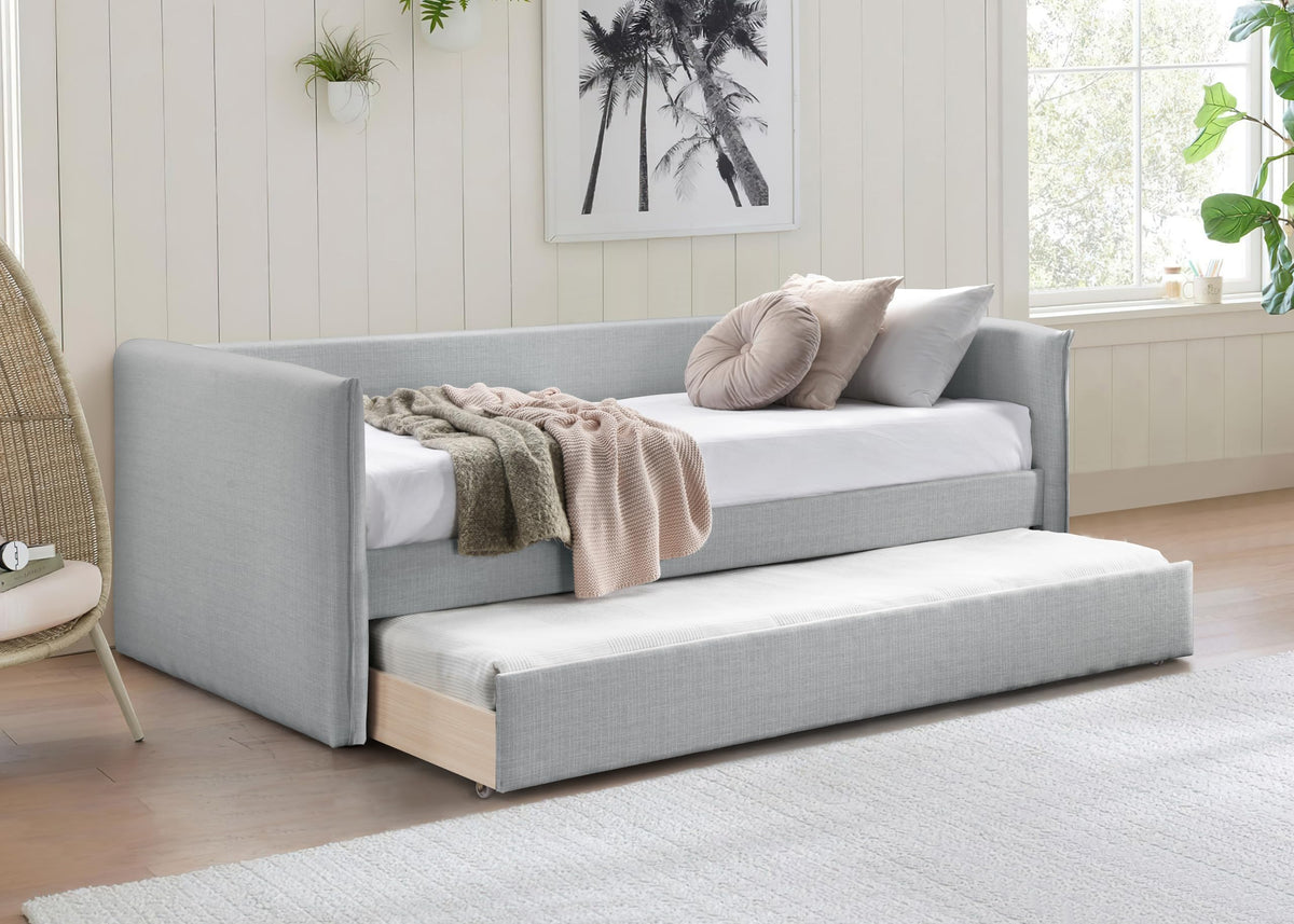 Light Grey Linen Textured Twin Daybed with Trundle M697623