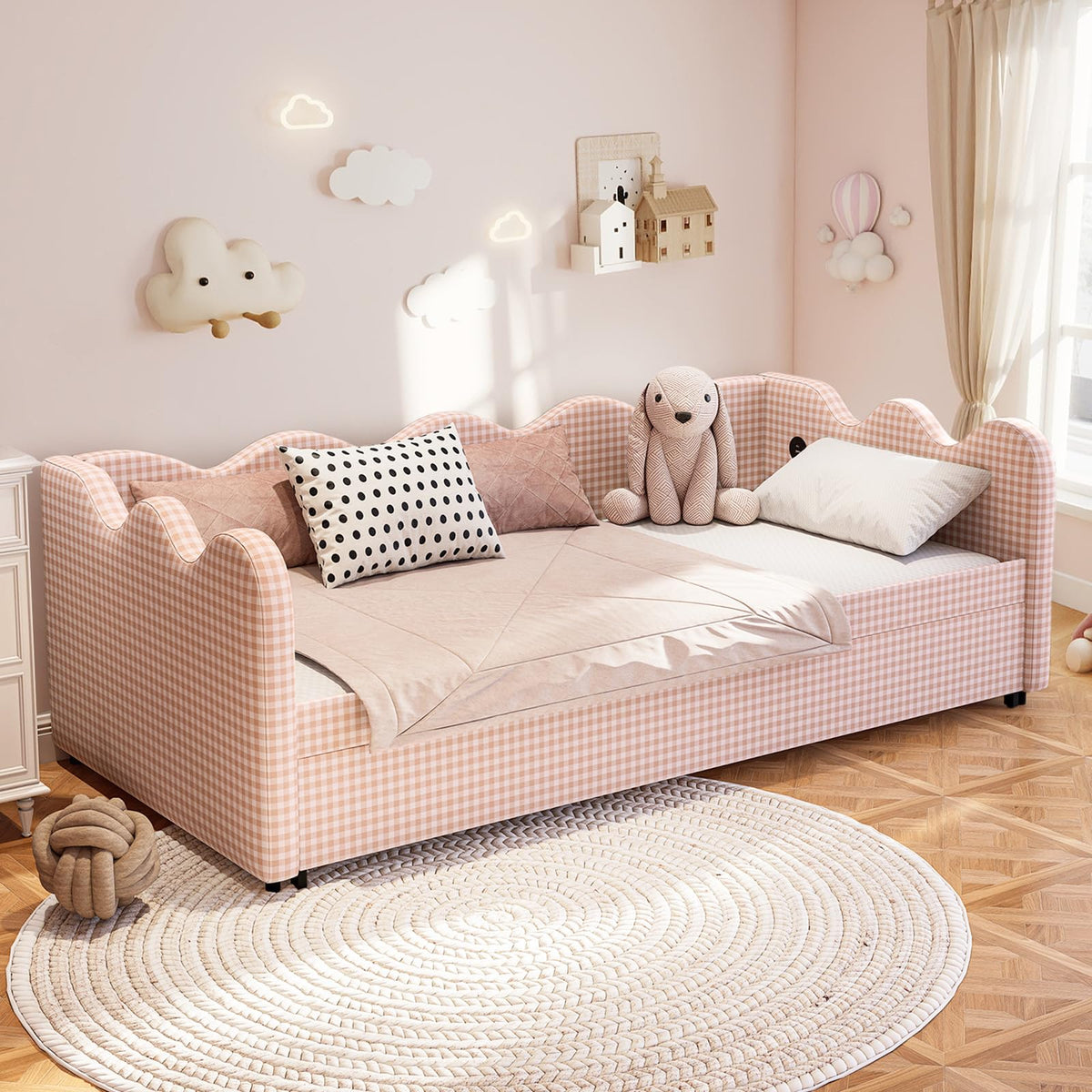 Pink Gingham Twin Size Daybed with Trundle B20856