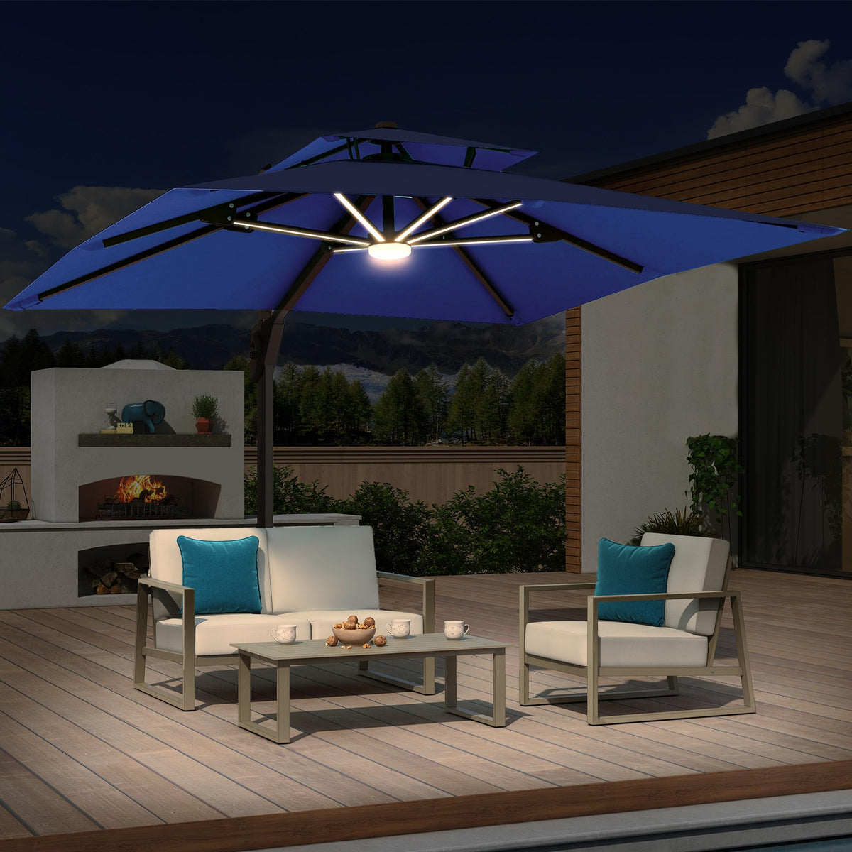 10x10 FT Cantilever Patio Umbrella with Base & LED K436162