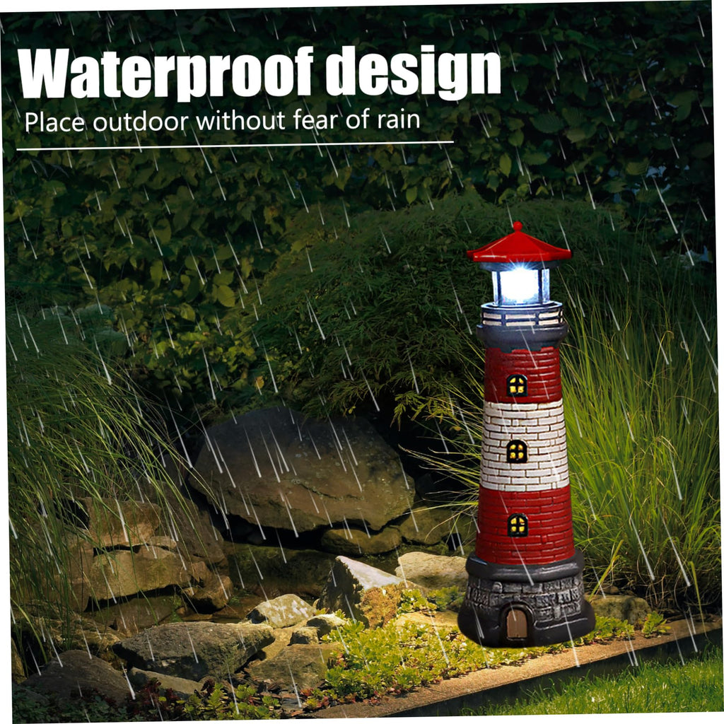 Solar Lighthouse with Rotating LED Lights Waterproof Lighthouse Statue A955