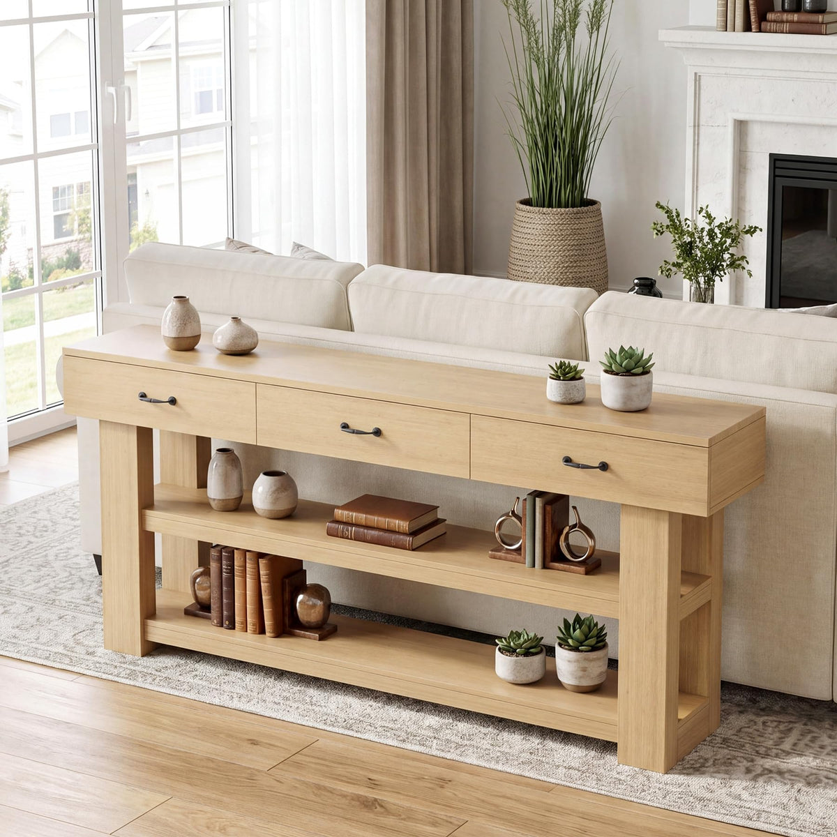 Oak Console Table with Drawers Z325994