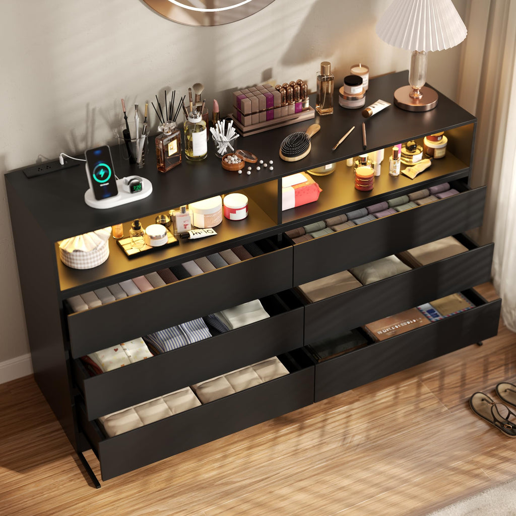 Black 6 Drawer Wood Dresser C3418