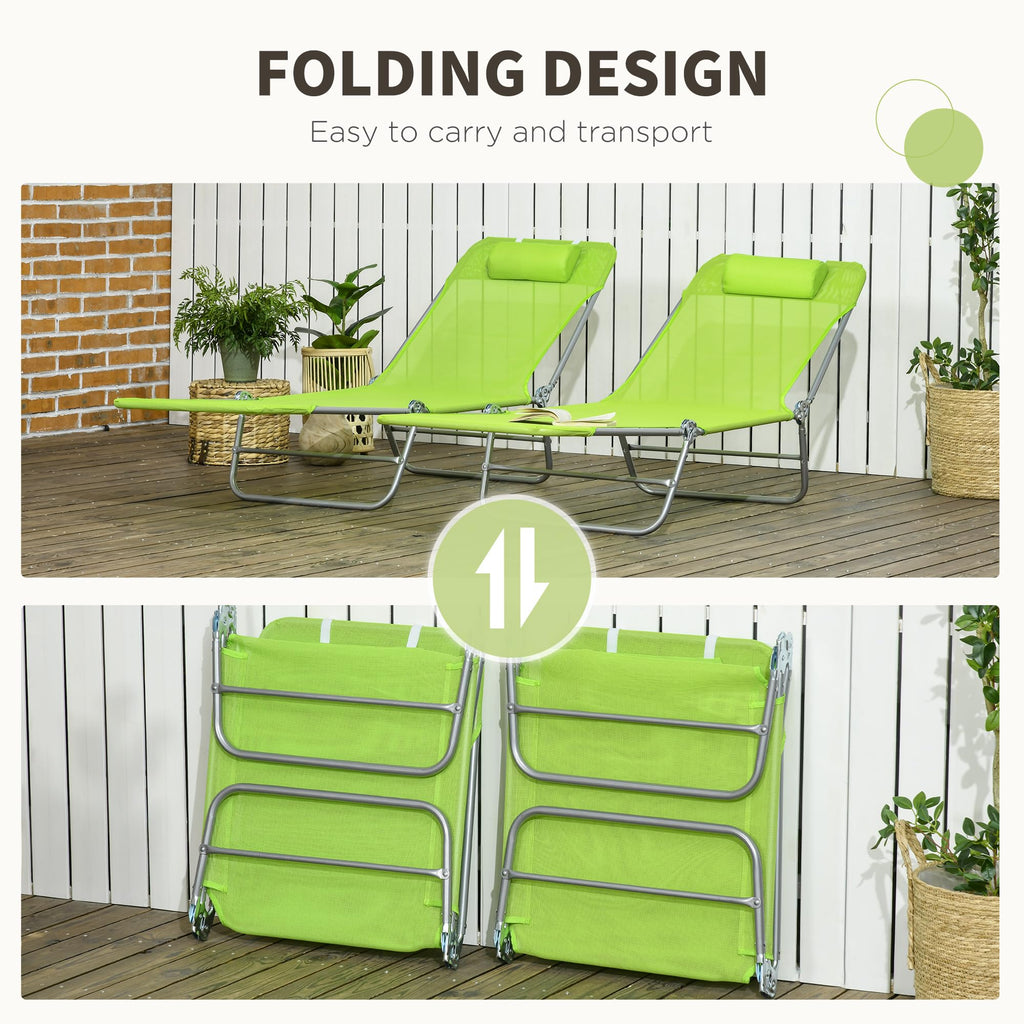 2 Piece Folding Chaise Lounge Chairs Reclining Back Green Y2383