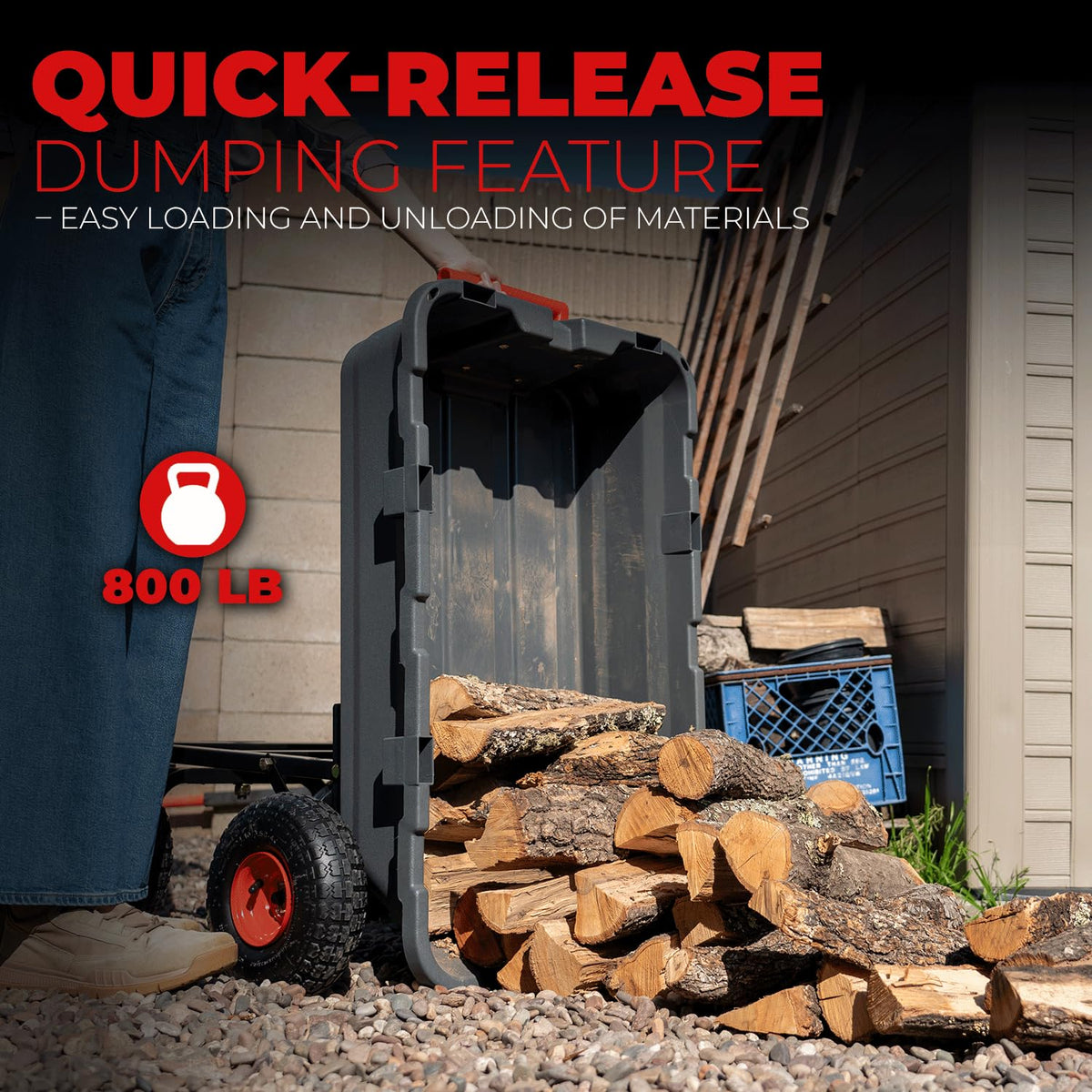 Heavy Duty 2-in-1 Convertible Handle Garden Dump Cart 800-Pound 10" Pneumatic Tires Y775293