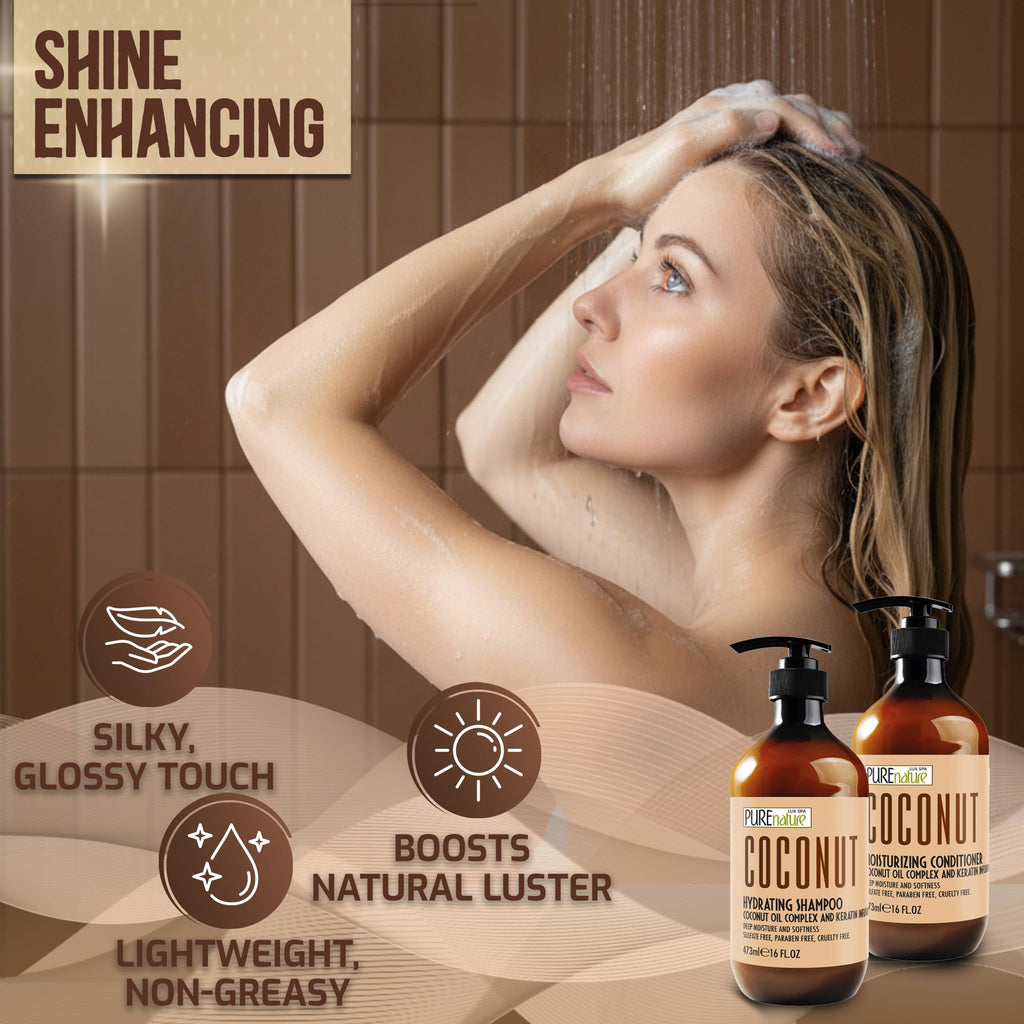 Sulfate Free Coconut Shampoo and Conditioner Set 16 Fl Oz K436