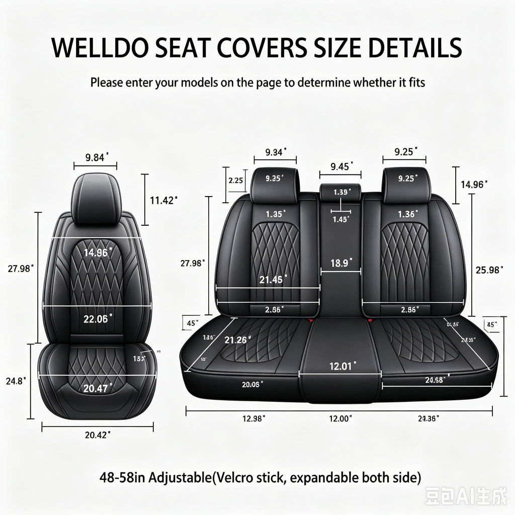 Black Faux Leather Car Seat Cover Full Set Z4329