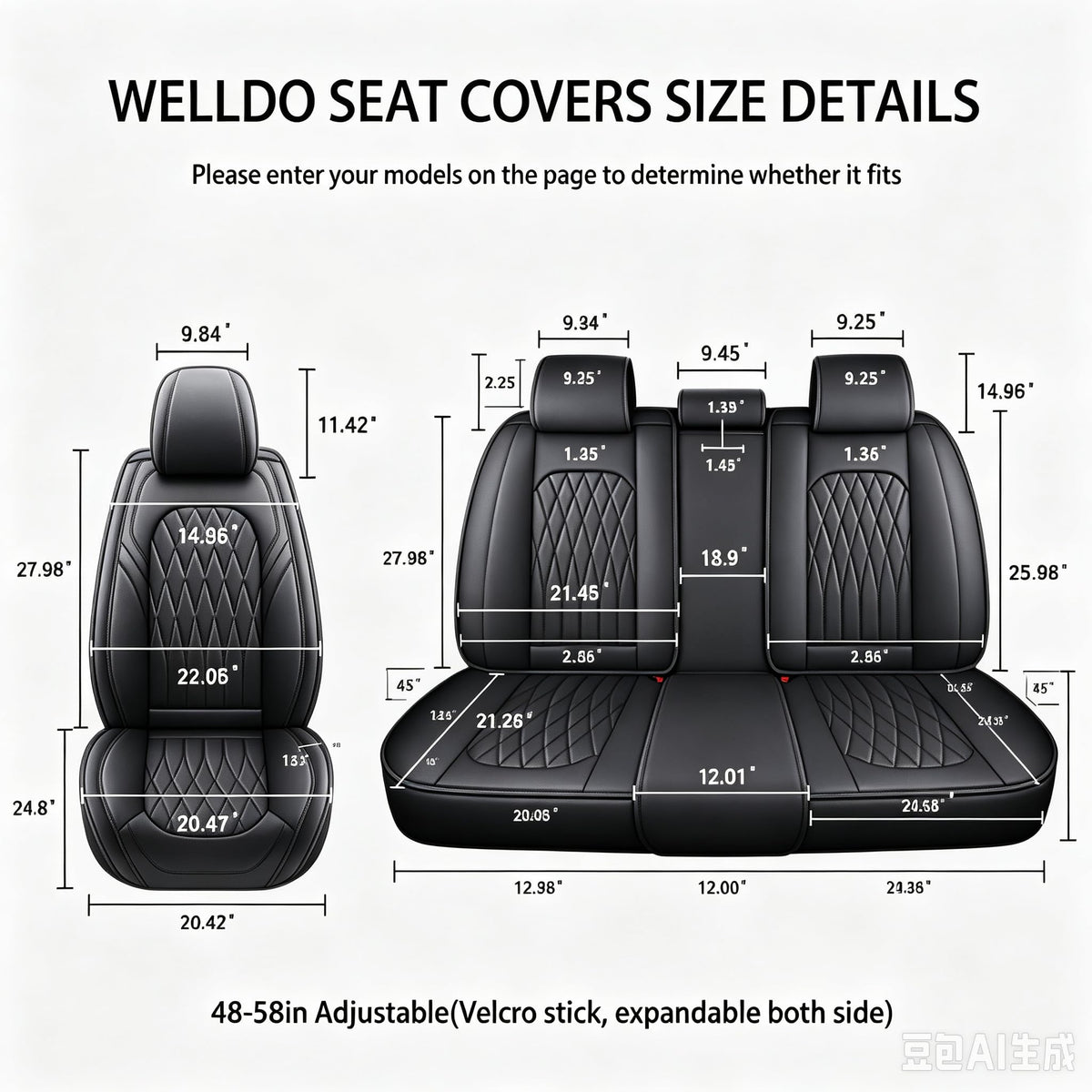 Black Faux Leather Car Seat Cover Full Set Z4329