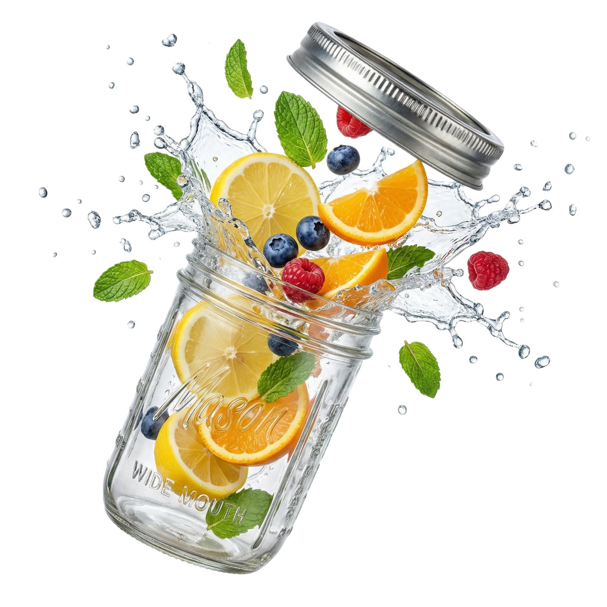 12 Pack 16 oz Wide Mouth Glass Mason Jars with Lids E2734
